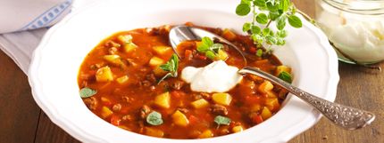 Angerichtes Gericht für das Rezept Pikante Faschings-Suppe