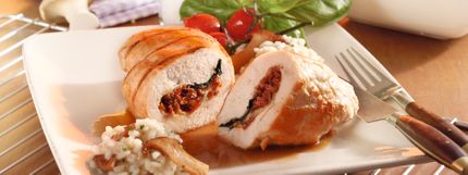 Angerichtes Gericht für das Rezept Hähnchenbrust mediterran gefüllt
